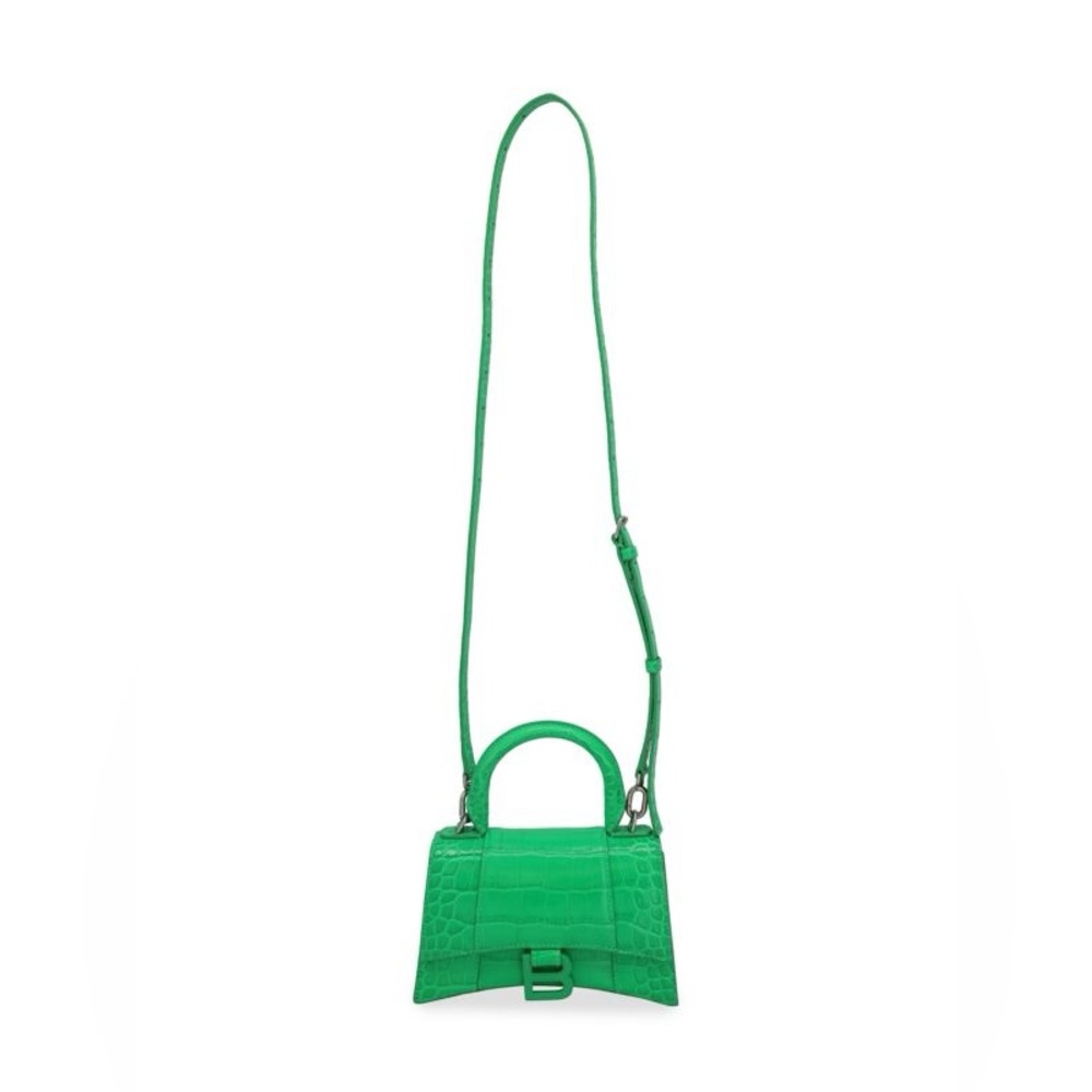 Balenciaga Hourglass Xs Bag In Bright Green Shiny Crocodile Embossed Calfskin